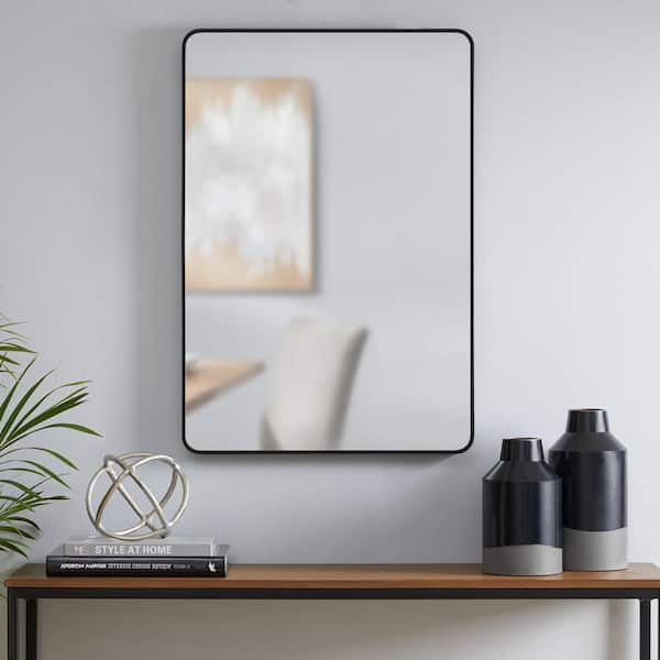 StyleWell Medium Modern Rectangular Black Framed Mirror with Rounded Corners (22 in. W x 32 in. H)
