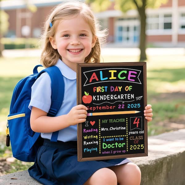 1-Pack 10.5 x 14 in. Double Sided Back to School Chalkboard with Frame, Reusable Wooden Sign for Kids