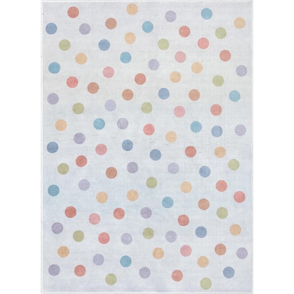 Multi Dot Modern Kids Multi Color 6 ft. x 9 ft. Machine Washable Flat-Weave Area Rug
