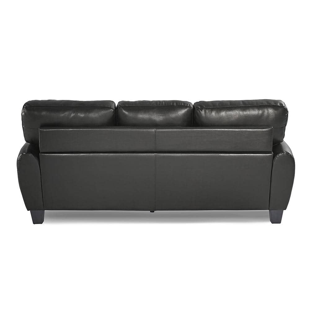 Modern 85" Black Faux Leather Stationary Sofa
