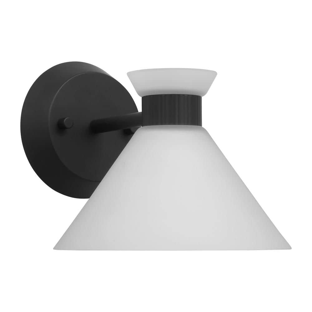 Midnight Black 1-Light Sconce with Etched Glass Shade