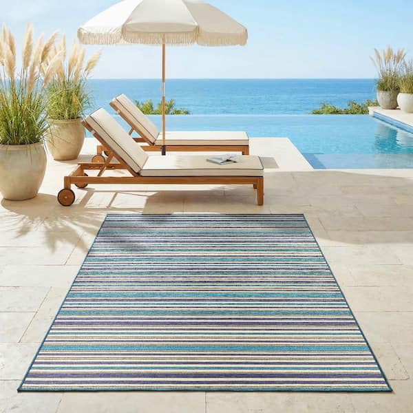 Cape Brockton Cobalt-Teal 7 ft. x 10 ft. Indoor/Outdoor Area Rug