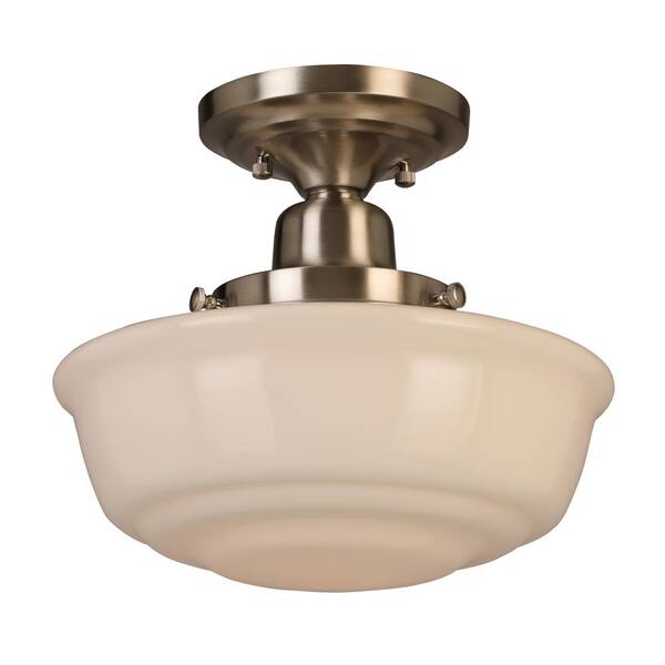 Luminosa 10.5 in. 1-Light Schoolhouse Brushed Nickel Semi-Flush Mount ...