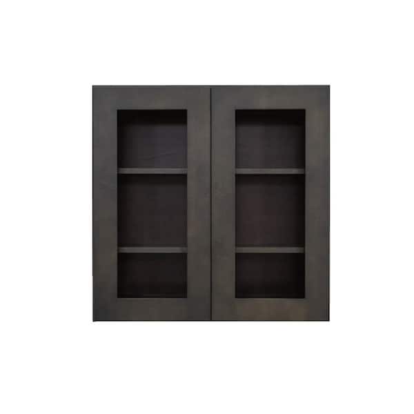 LIFEART CABINETRY Lancaster Shaker Assembled 27 in. x 30 in. x 12 in. Wall Mullion Door Cabinet with 2 Doors 2 Shelves in Vintage Charcoal
