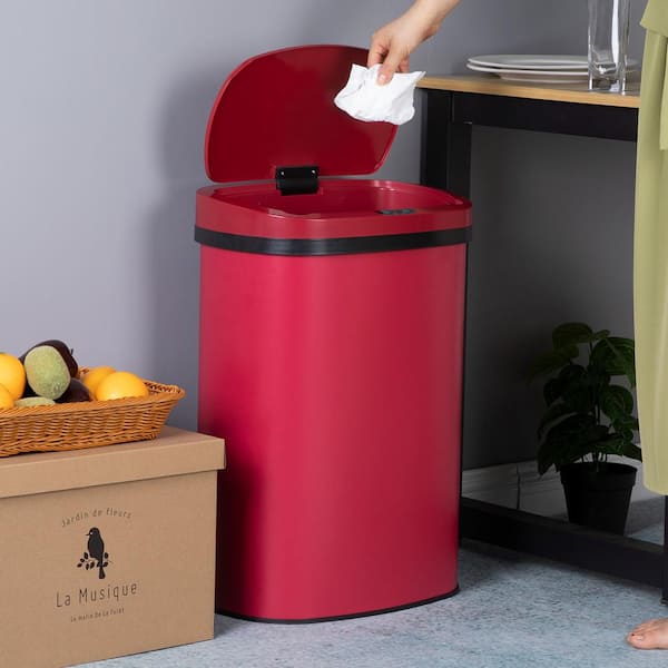 Rubbermaid Commercial Products 13-Gallons Red Plastic Touchless Kitchen  Trash Can with Lid Indoor in the Trash Cans department at