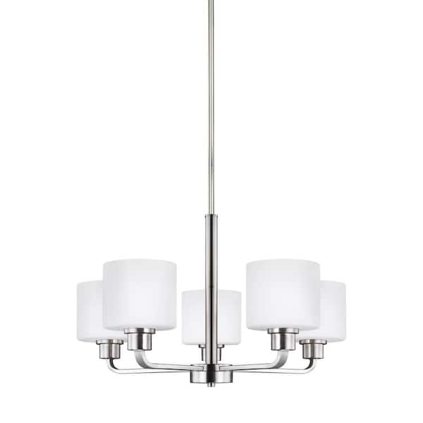 Canfield 5-Light Brushed Nickel Modern Minimalist Hanging Drum Chandelier