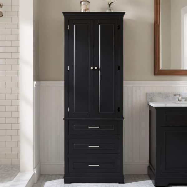 Modern 24 in. W x 16 in. D x 70 in. H Black Freestanding Slim Linen Cabinet, Bathroom Storage Cabinet with 3-Drawers