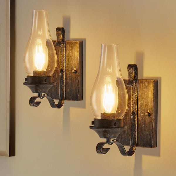 4.7 In. 1-Light Industrial Black and Gold Wall Sconce with Clear Glass Shade, Only Supports Hardwired(2-Pack)