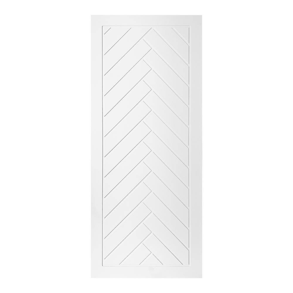 Modern Framed Herringbone Pattern 30 in. x 80 in. MDF Panel White Painted Sliding Barn Door with Hardware Kit price history on PriceWatchPro