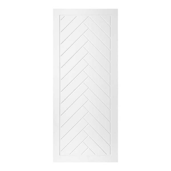 AIOPOP HOME Modern Framed Herringbone Pattern 30 in. x 80 in. MDF Panel White Painted Sliding Barn Door with Hardware Kit