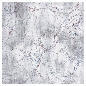 Craft Gray/Blue 7 ft. x 7 ft. Distressed Marble Square Area Rug