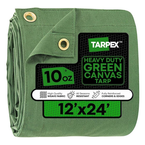 Heavy-Duty 10 oz. Canvas Tarp 12 ft. x 24 ft. Multi-Purpose Green Protective Cover