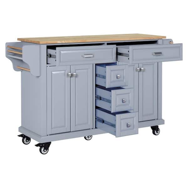 Unbranded Gray Wood 60.5 in. Kitchen Island with Storage and 2-Drawers