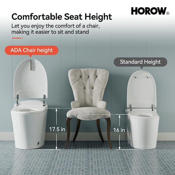 HOROW 1/1.27 GPF Tankless Smart Toilet Bidet with Dual Flush System, White