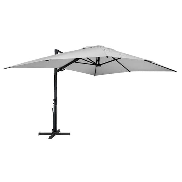 Clihome 10 ft. x 13 ft. Aluminum LED Cantilever Umbrella Rectangular Crank Market Umbrella Tilt Patio Umbrella in Gray