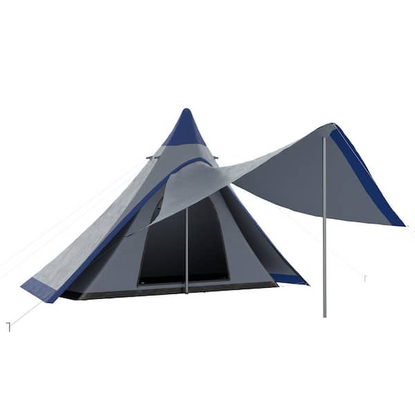 15.4 x 15.4 x 8.5 ft. Waterproof Camping Tent with Porch Area, Floor and Carry Bag, Gray Blue