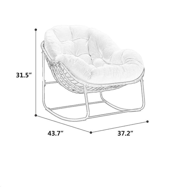 Wicker Outdoor Rocking Chair with Navy Blue Cushion, Rattan