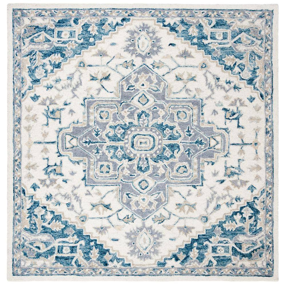 Ivory Navy Hand-Tufted Wool 5' Square Area Rug