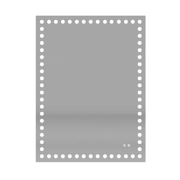WELLFOR 40 in. W x 32 in. H Rectangular Frameless Anti-Fog Tri-White Front Circle LED Light Wall Bathroom Vanity Mirror in White