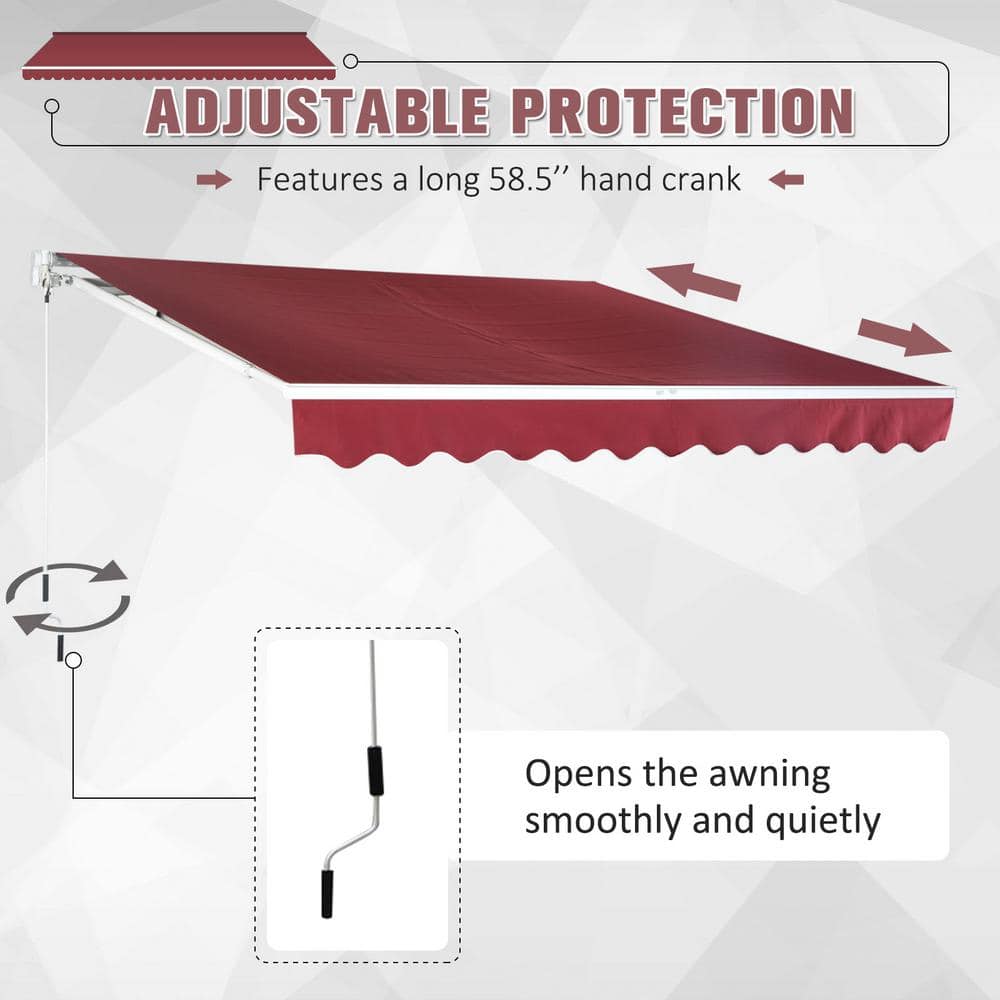 Wine Red Manual Retractable Patio Awning with Aluminum Frame