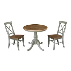 Hampton 3-Piece 30 in. Hickory/Stone Round Solid Wood Dining Set with X-Back Chairs
