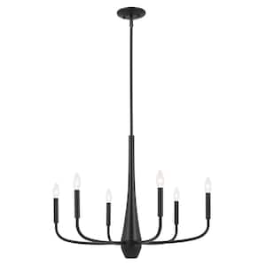 Deela 28 in. 6-Light Black Modern Candle Circle Chandelier for Dining Room