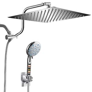 Rainfull 2-in-1 9-Spray Patterns Adjustable Fixed Dual Shower Head with Filter 1.8GPM and Handheld Shower Head in Chrome