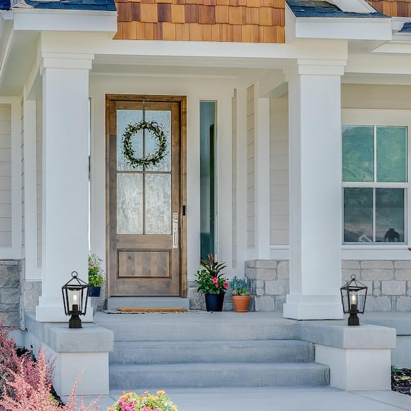 1-Light Black Outdoor Post Light, Weather-Resistant Metal Pier Mount Light Post Lantern with Cylinder Clear Glass Shade