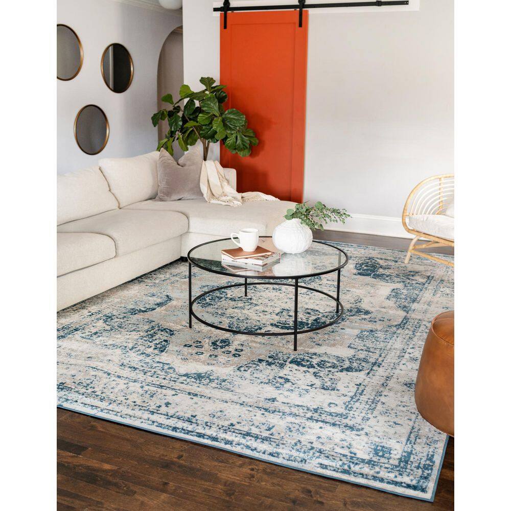 Sofia 9' x 12' Blue and Off-White Rectangular Area Rug