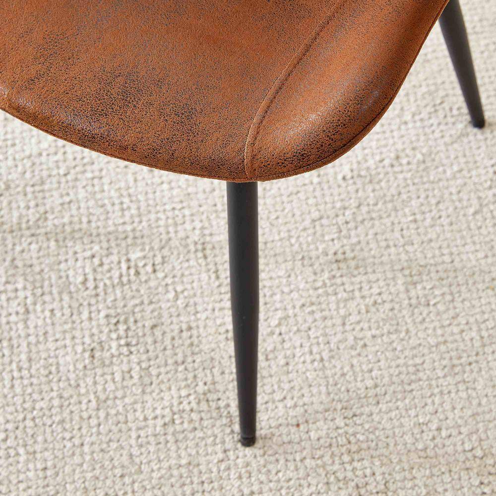 Brown Suede Upholstered High Back Side Chair Set with Metal Legs