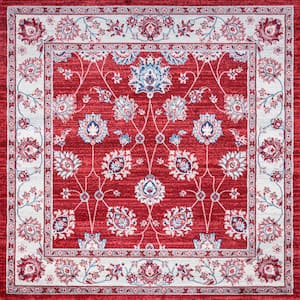 Modern Persian Vintage Moroccan Traditional Red/Ivory 5' Square Area Rug