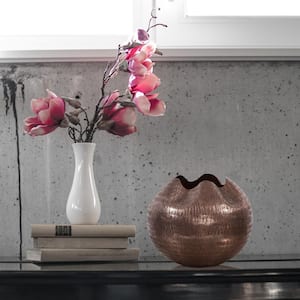Textured Deep Copper Aluminum Pinched Top Globe Small Vase