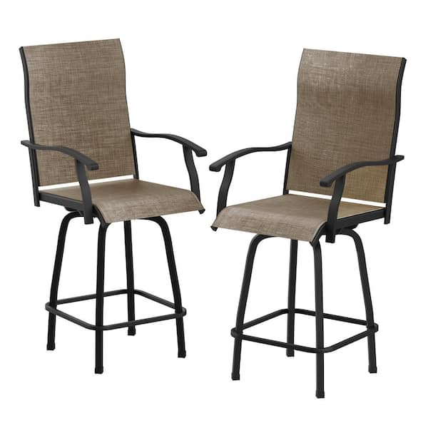 Kingdely Swivel Metal Frame Brown Outdoor Bar Stools Height Patio Garden Chairs All-Weather Patio Furniture (Set of 2)