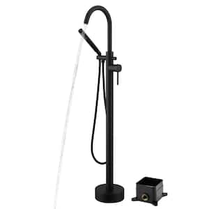 Modern Single Handle Freestanding Tub Faucet with Hand Shower in Matte Black