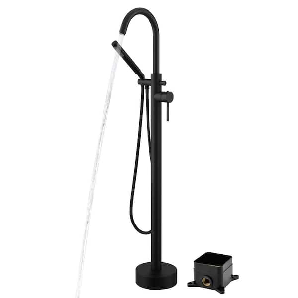 SUMERAIN Modern Single Handle Freestanding Tub Faucet with Hand Shower in Matte Black