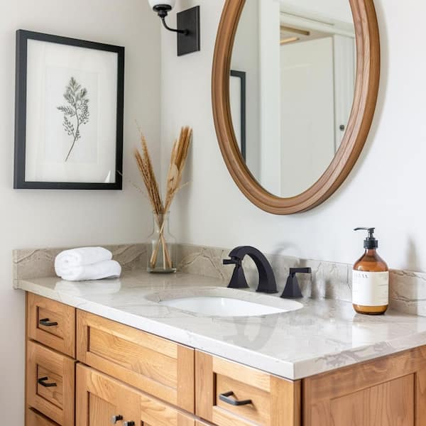 8 in. Widespread Double Handle Bathroom Faucet with Drain Kit Included in Matte Black