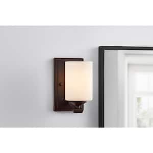 Darlington 4.5 in. 1-Light Matte Bronze Indoor Wall Sconce with Frosted Opal Glass Shade