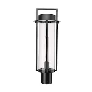 Russell 1-Light Black Steel Line Voltage Outdoor Weather Resistant Post Light with Clear Glass No Bulb Included