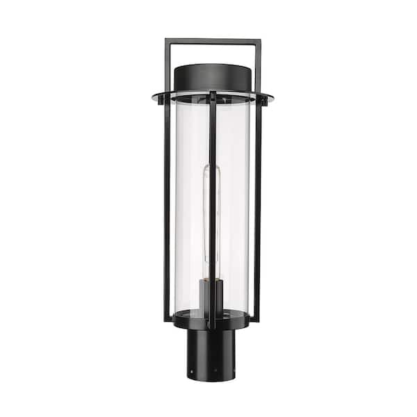 Millennium Lighting Russell 1-Light Black Steel Line Voltage Outdoor Weather Resistant Post Light with Clear Glass No Bulb Included