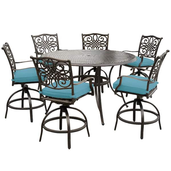 Cambridge Seasons 7-Piece Metal Outdoor Dining Set in Blue with Cushions
