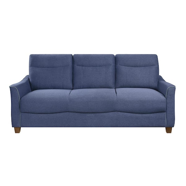 Lazzara Welwyn 77.5 in. W Flared Arm Textured Fabric Rectangle Sofa in. Blue