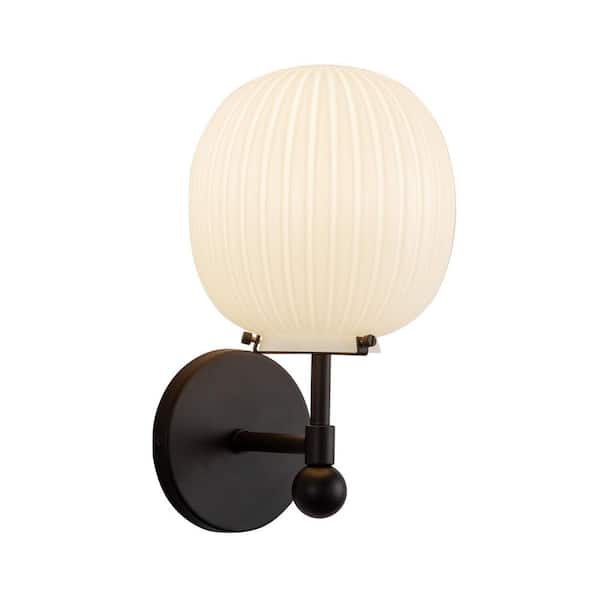 ALORA MOOD Cherise 7-in. 1 Light 60-Watt Matte Black/Glossy Ribbed Opal Glass Vanity Light