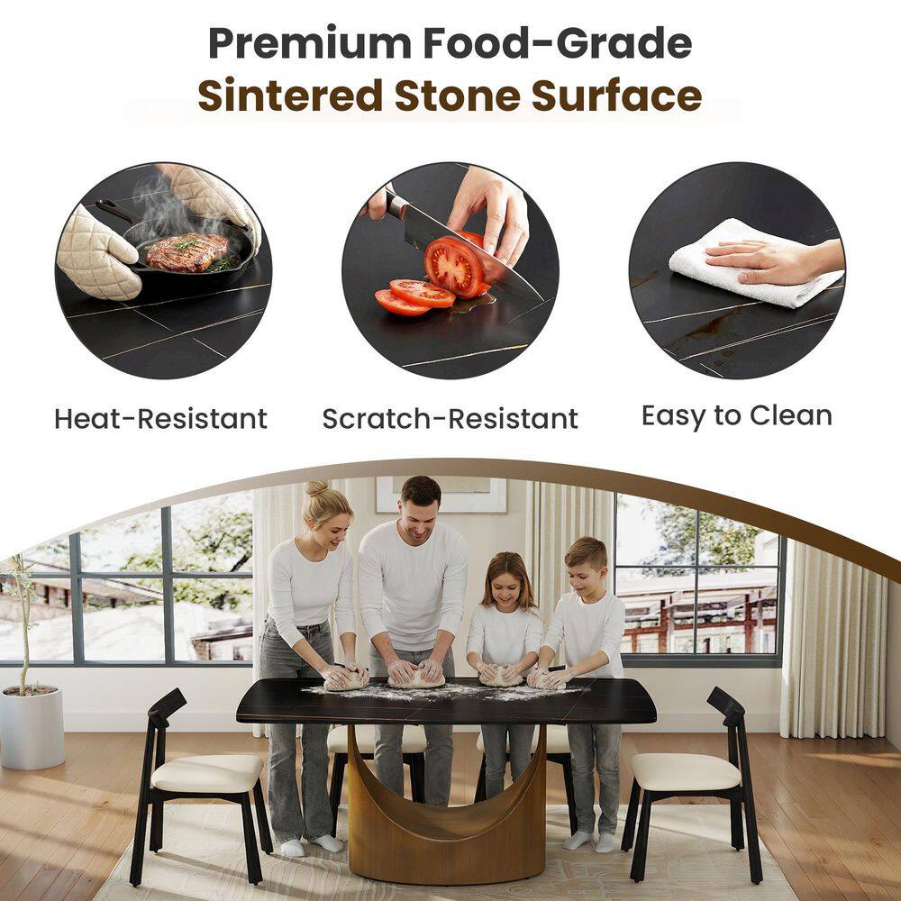 Infographic showing the features of the sintered stone tabletop.