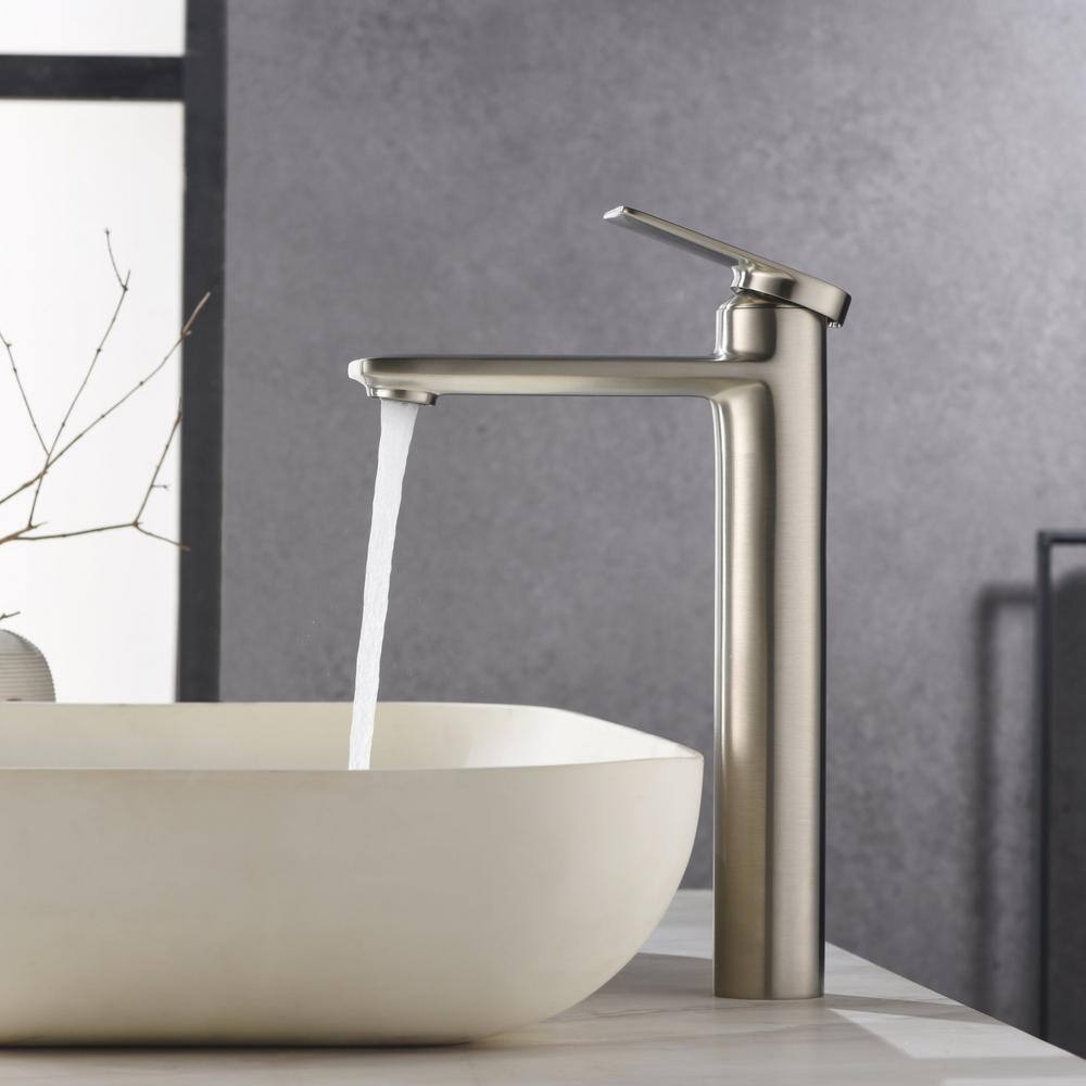 Brushed Nickel Tall Single-Handle Bathroom Faucet