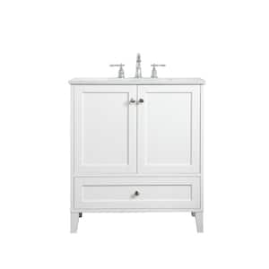 Timeless Home 30 in. W x 19 in. D x 34 in. H Single Bathroom Vanity in White with Calacatta Engineered Stone