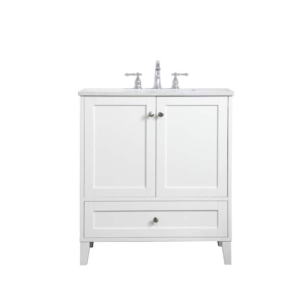 Timeless Home 30 in. W x 19 in. D x 34 in. H Single Bathroom Vanity in White with Calacatta Engineered Stone