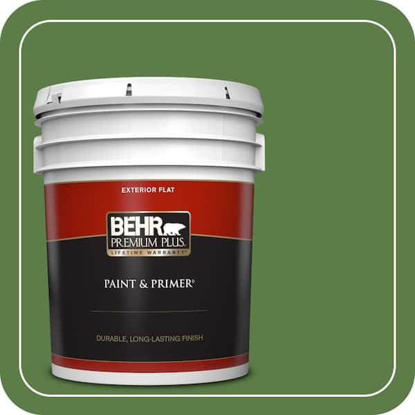 BEHR PREMIUM PLUS 5 gal. #440D-6 Grassy Field Flat Exterior Paint & Primer