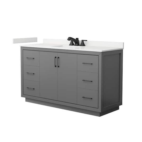 Wyndham Collection Icon 60 in. W x 22 in. D x 35 in. H Single Bath Vanity in Dark Gray with White Quartz Top
