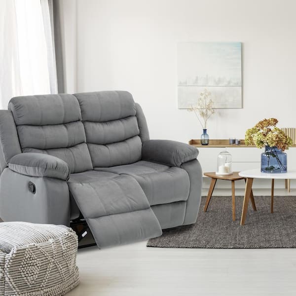 56 in. Gray Microfiber 2-Seat Reclining Loveseat