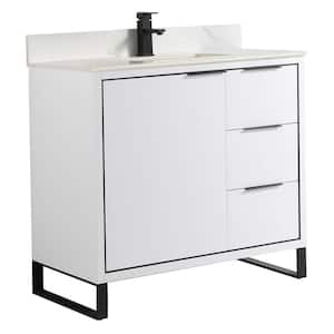 Opulence 36 in. W x 18 in. D x 33.5 in. H Bath Vanity in White Matte with White Carrara Single sink Top